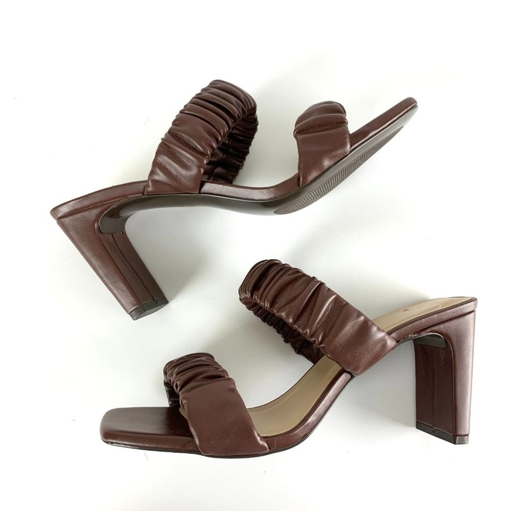 Unbranded Womens Brown Double Strap Open Toe Block Heel Slip On Sandal Size 8